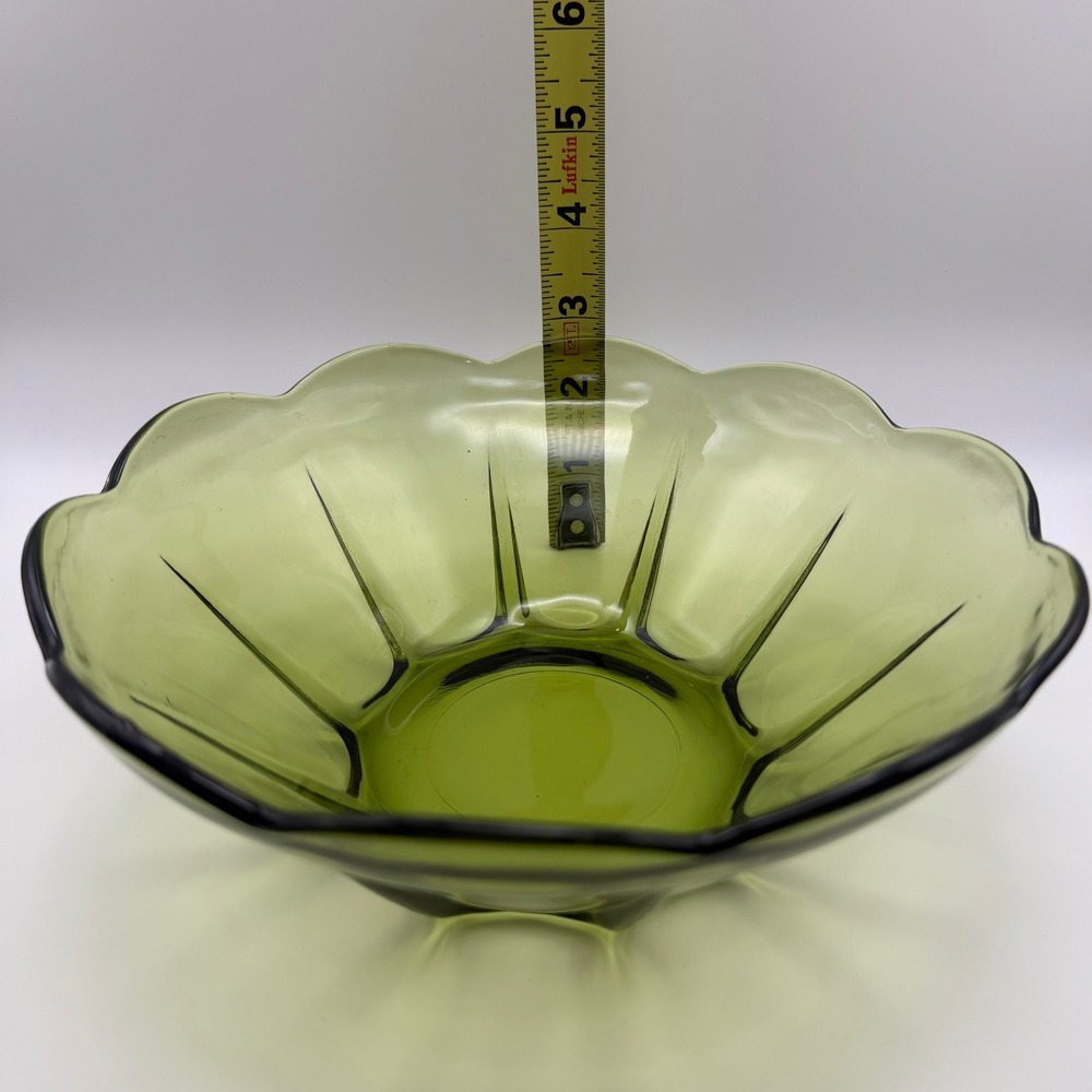 Anchor Hocking Swedish Modern Dessert Bowl 8" Avocado Green Vintage - Picture 4 of 7